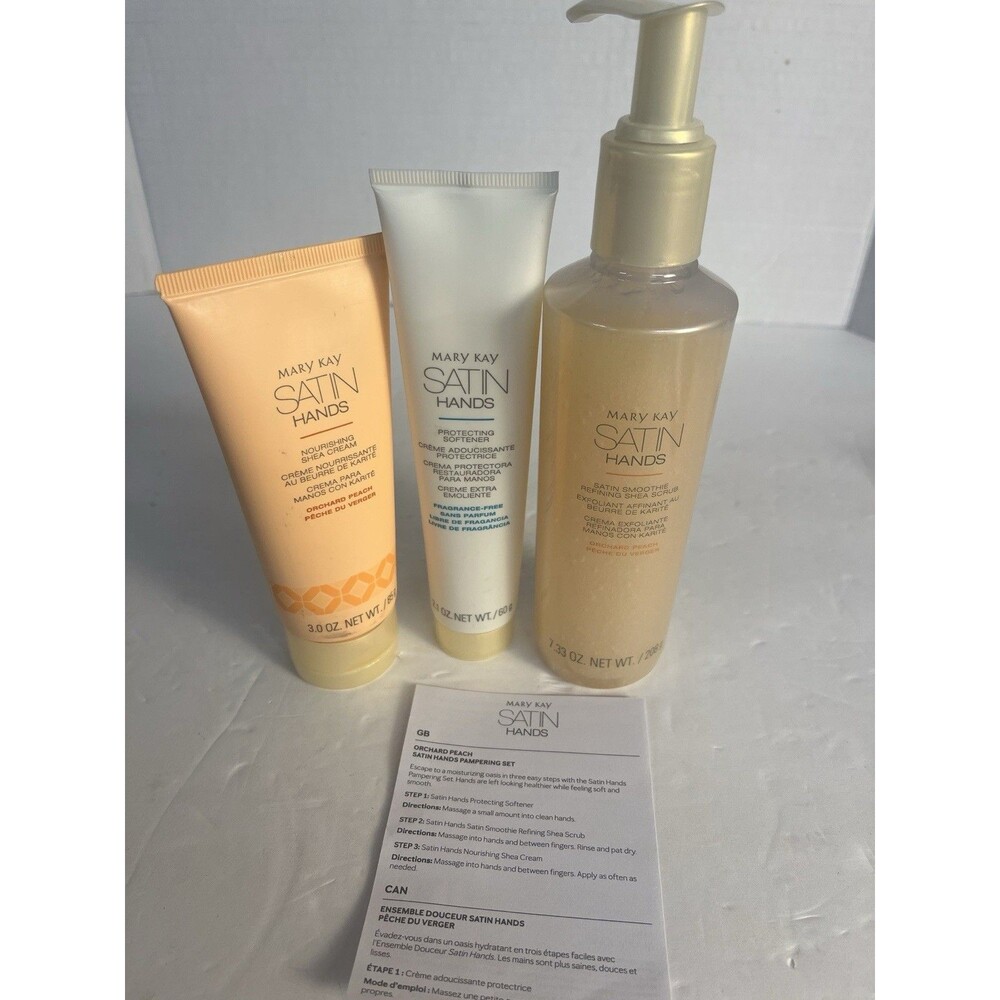 Mary Kay Satin Hands Hand Care Set Scrub, Moisturizer & Shea Cream 7.3/3/2.1 oz